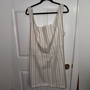 Striped Cream and Gray Square-Neck Sundress